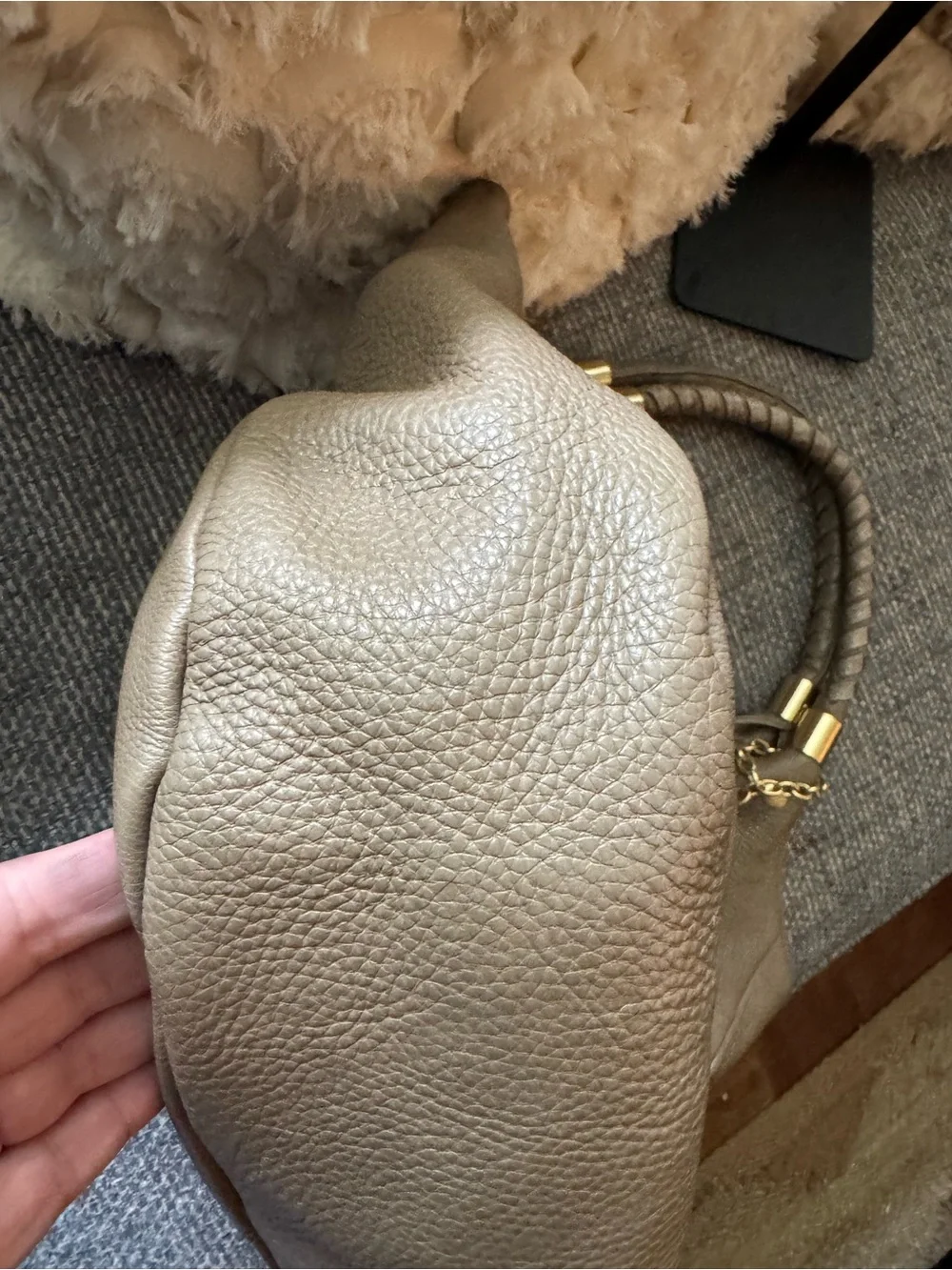 Brahmin Dreamweaver Taupe Leather Satchel with Woven Patchwork & Braided Accent